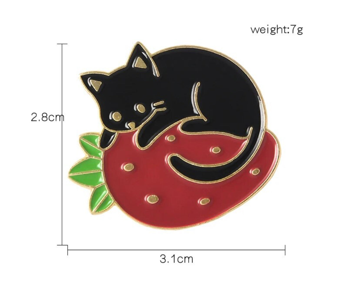 Cat on a Strawberry Pillow enamel pin - view 3