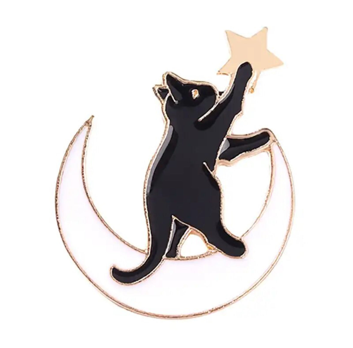 Cat Catching a Gold Star enamel pin - view 1