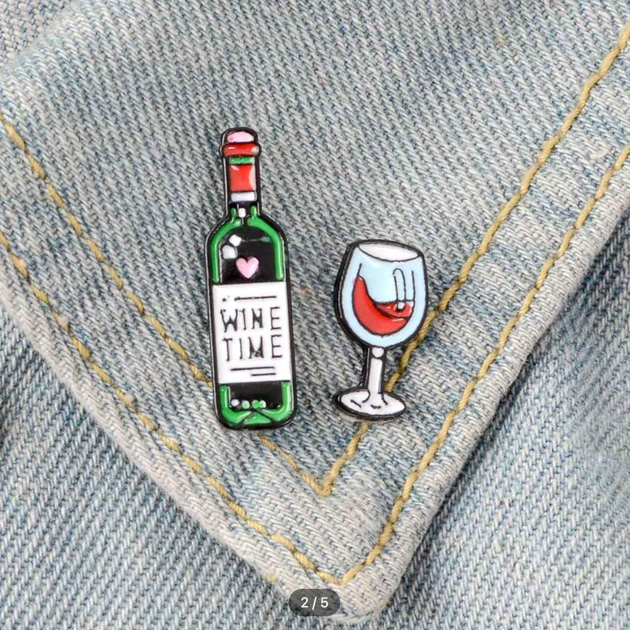Food and drink themed enamel pins including cocktails, fruit and snacks