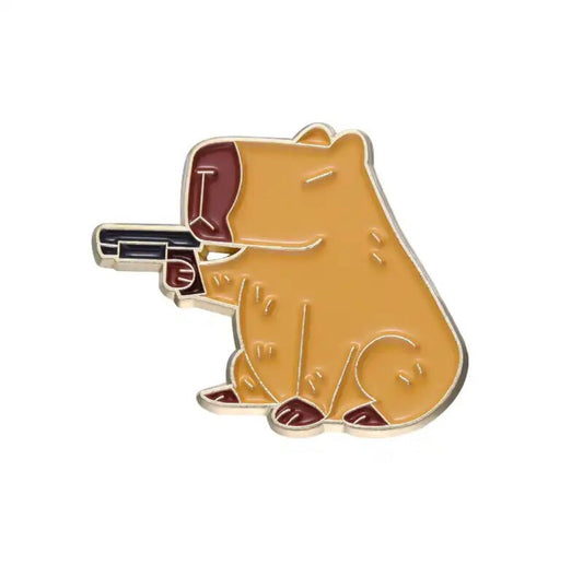 Capybara Holding a Gun enamel pin - view 1