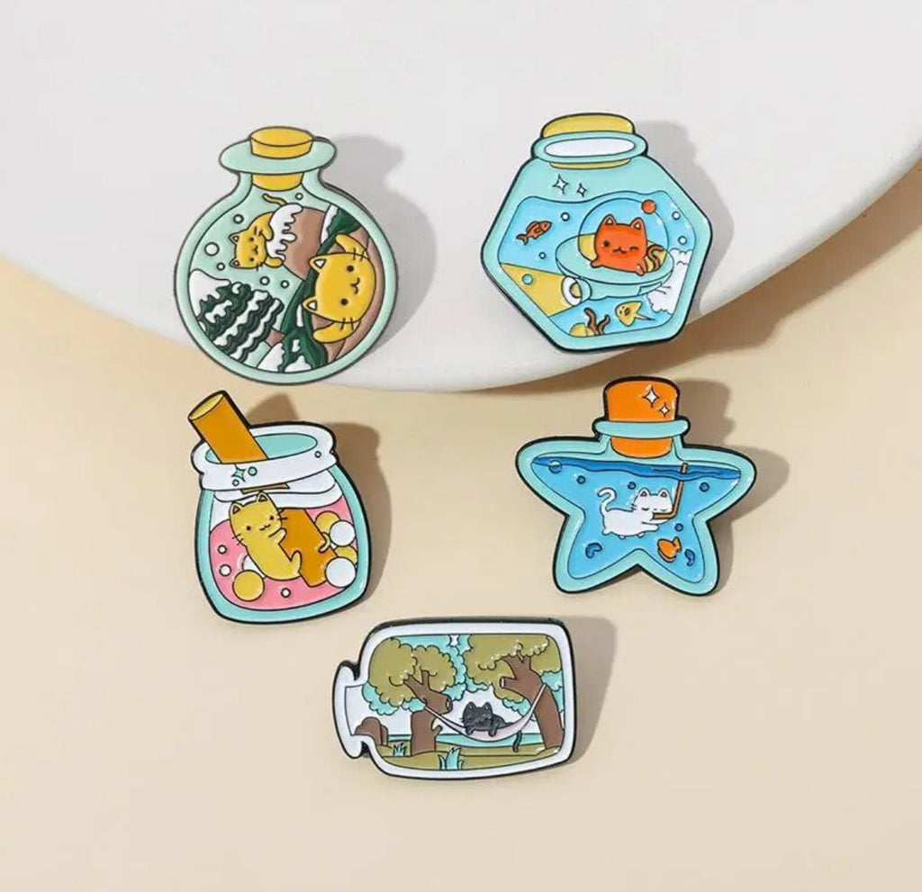 Cats in a Bottle enamel pin - view 4