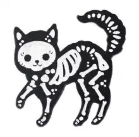 Sparkly Skeleton Cat enamel pin - view 1