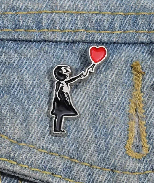 Banksy's Girl with Heart Balloon enamel pin - view 2