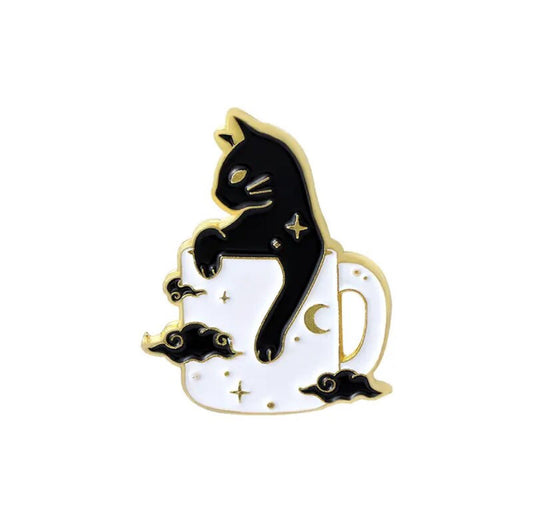 Cat in a Mug enamel pin - view 1