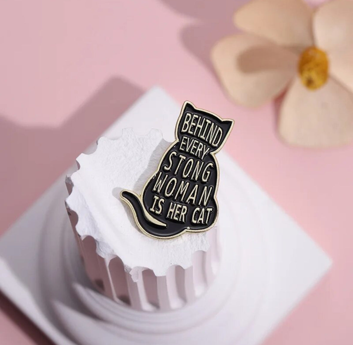 Behind Every Strong Woman Is Her Cat enamel pin - view 2