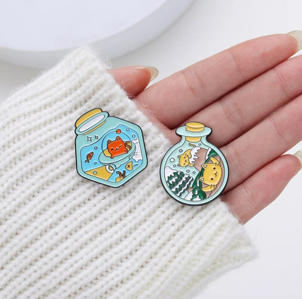 Cats in a Bottle enamel pin - view 3