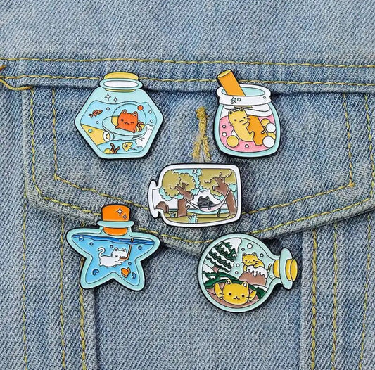 Cats in a Bottle enamel pin - view 1