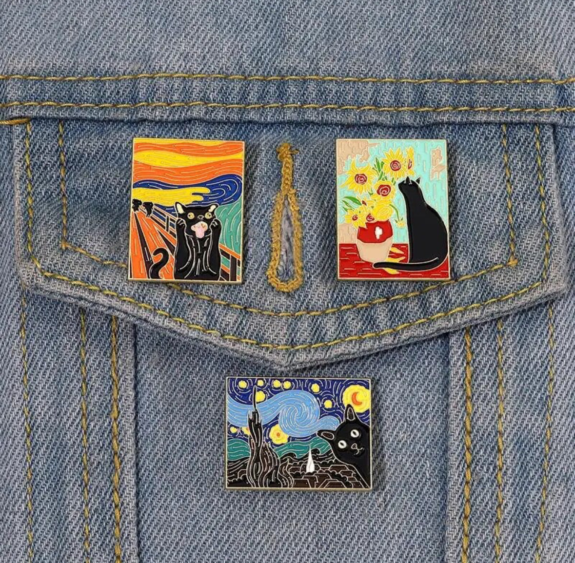 Famous Art Picture Frames with Cats enamel pin - view 2