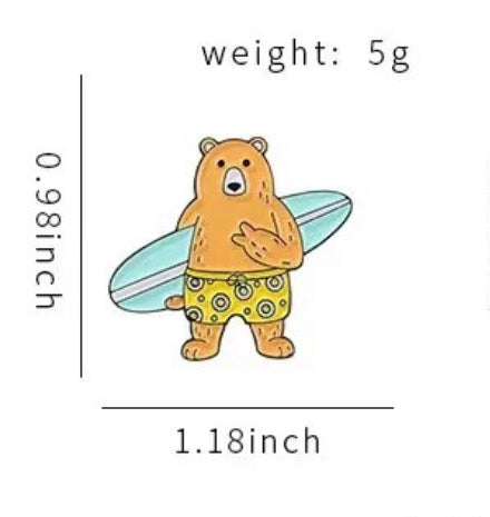 Surfing Bear & Crocodile enamel pin