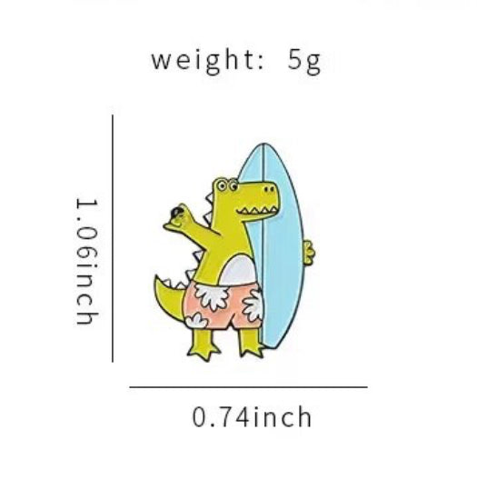 Surfing Bear & Crocodile enamel pin - view 3