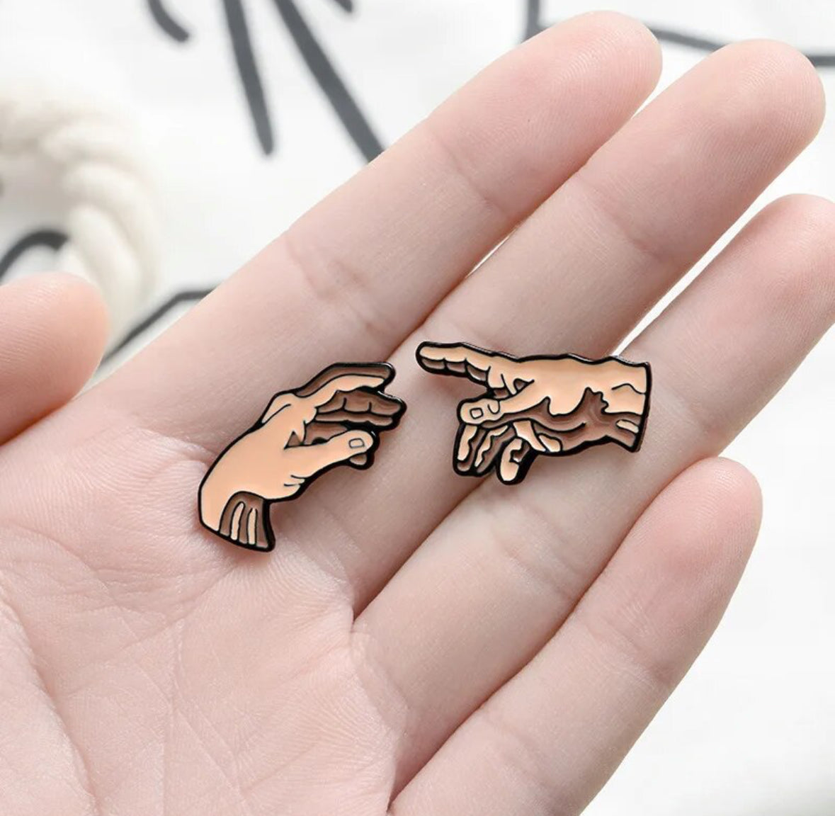 God & Adam's Hands / Creation of Adam (Michelangelo) enamel pin - view 2