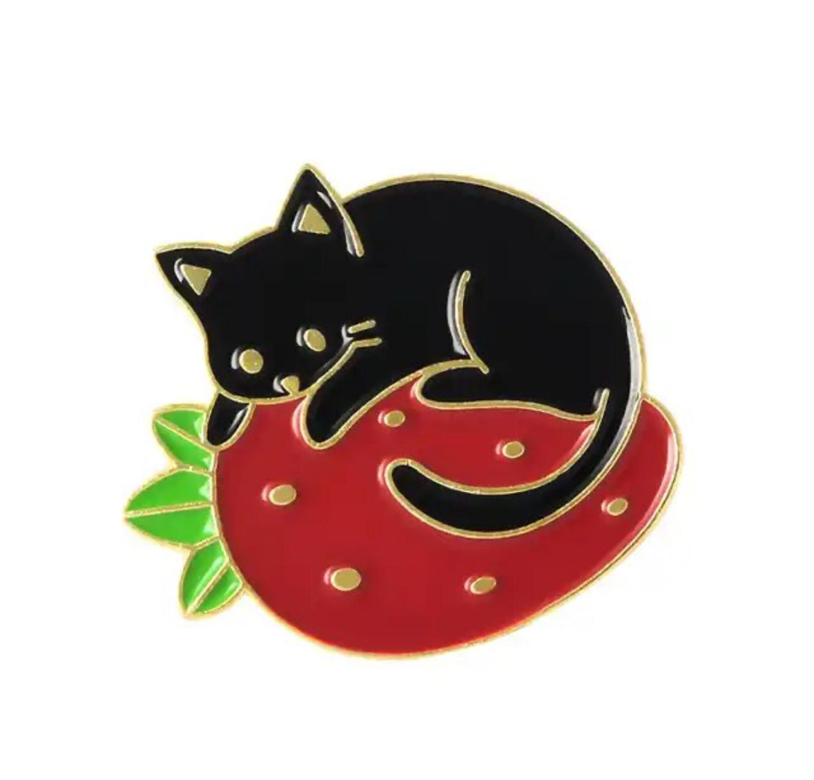 Cat on a Strawberry Pillow enamel pin - view 2