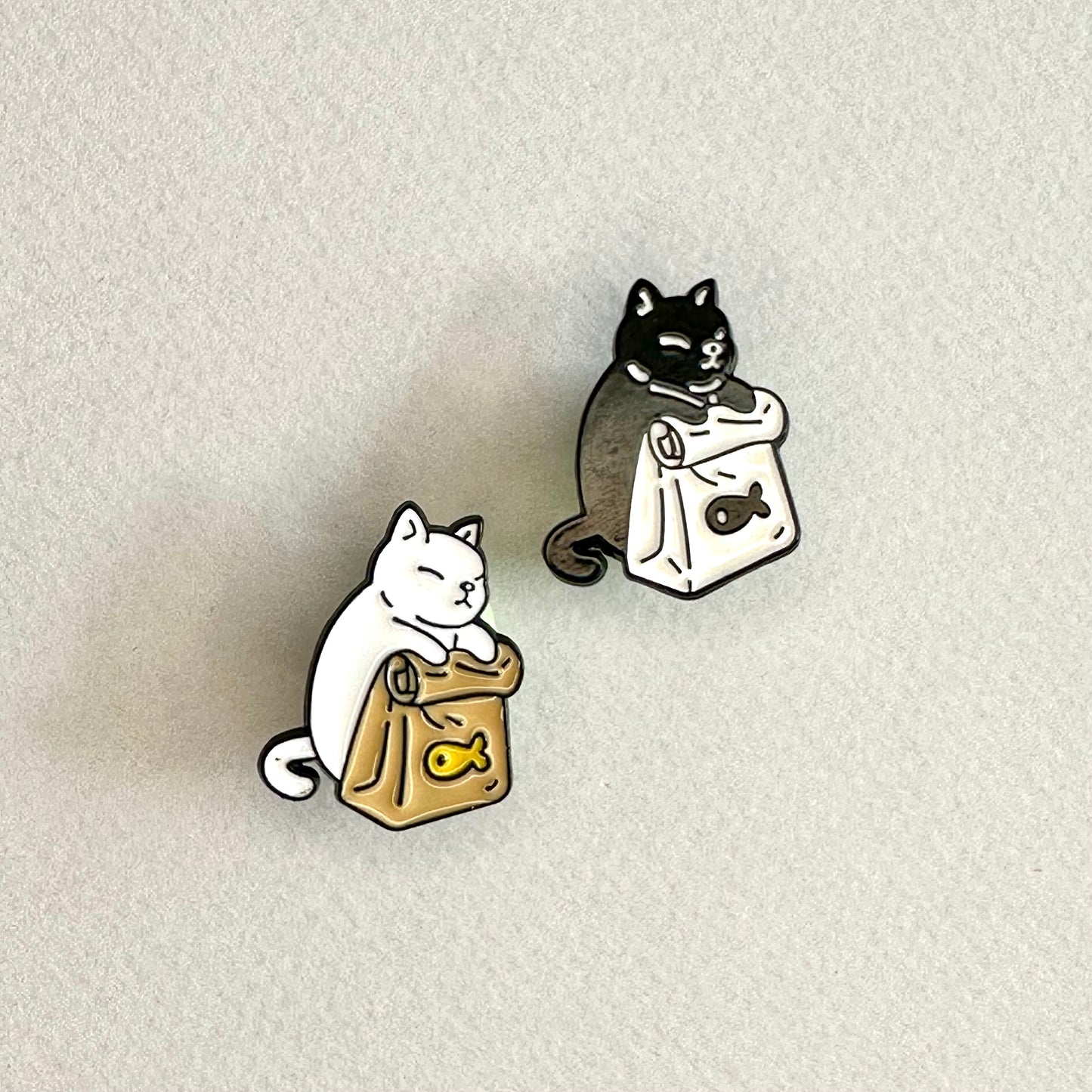 Set of 2 Pins - Cat with Fish Bag