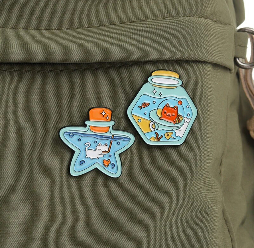 Cats in a Bottle enamel pin - view 2
