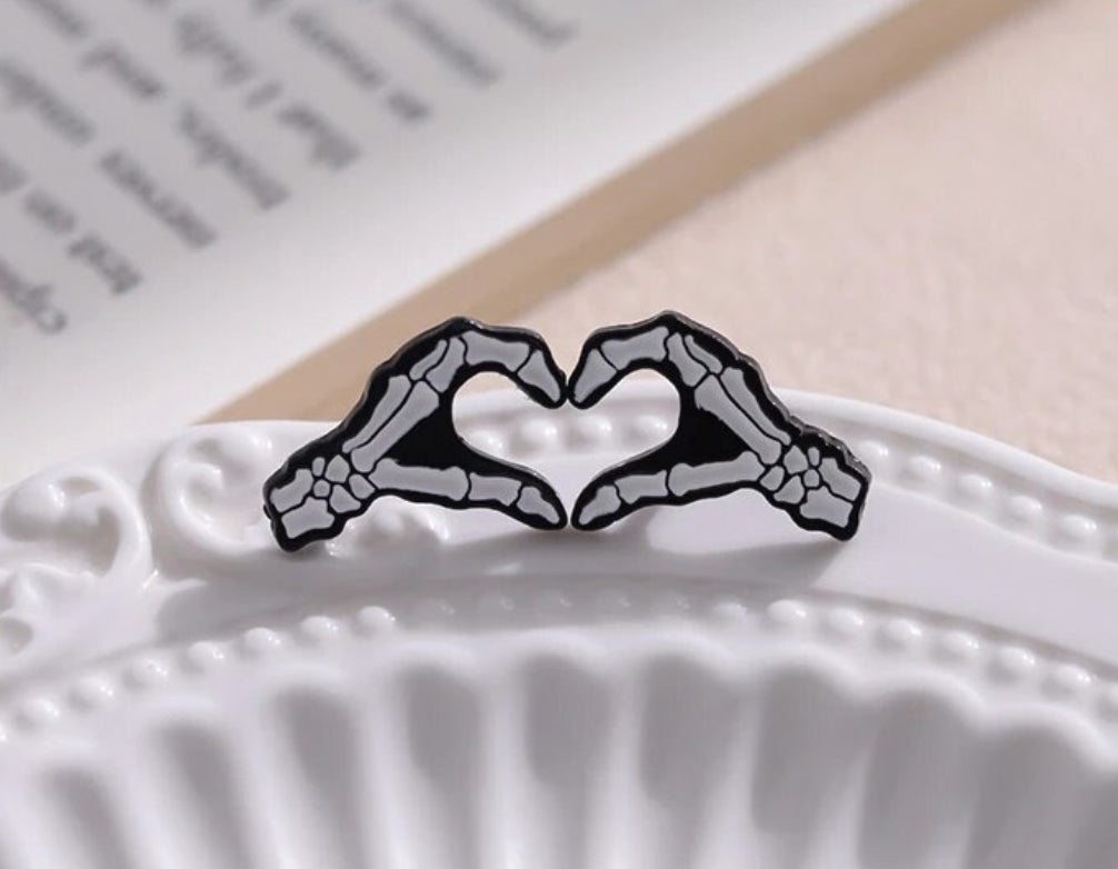Heart Hand Shape Skeletons (Set of 2) enamel pin - view 3