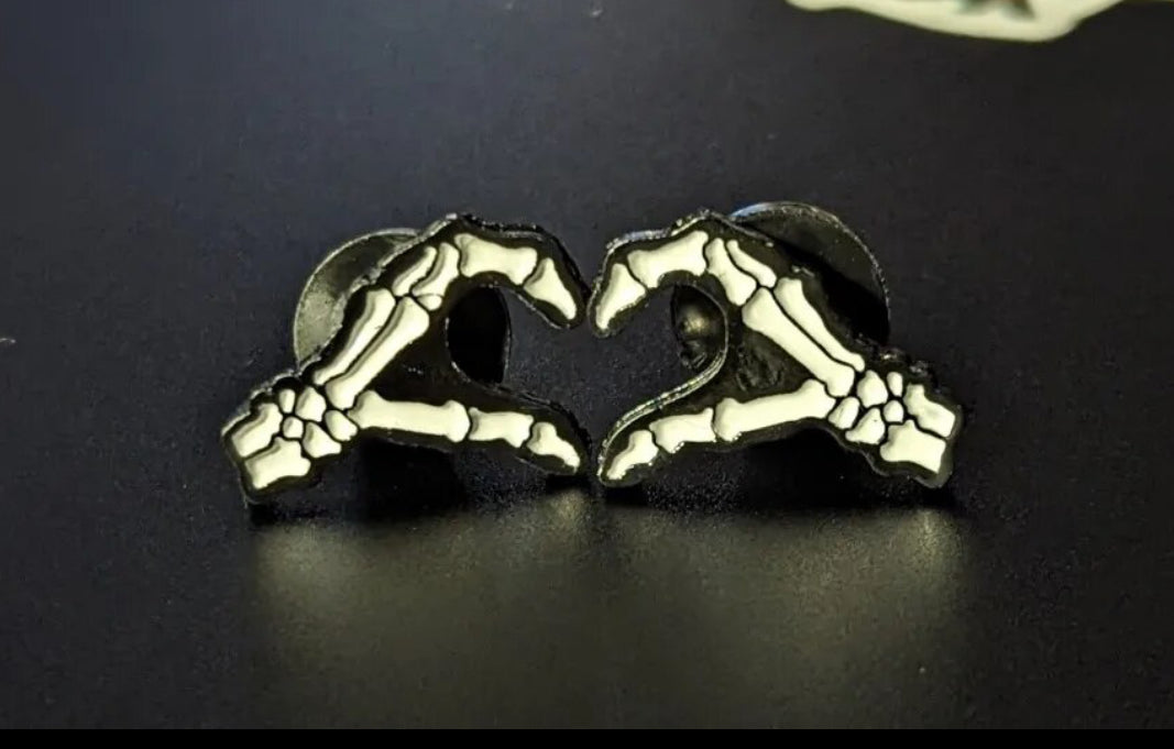 Heart Hand Shape Skeletons (Set of 2) enamel pin - view 2