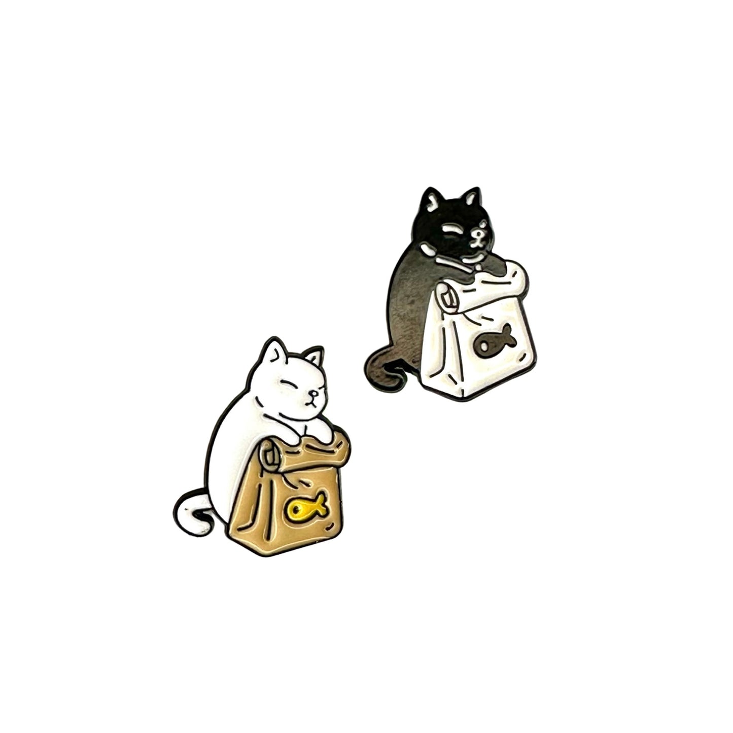 Set of 2 Pins - Cat with Fish Bag